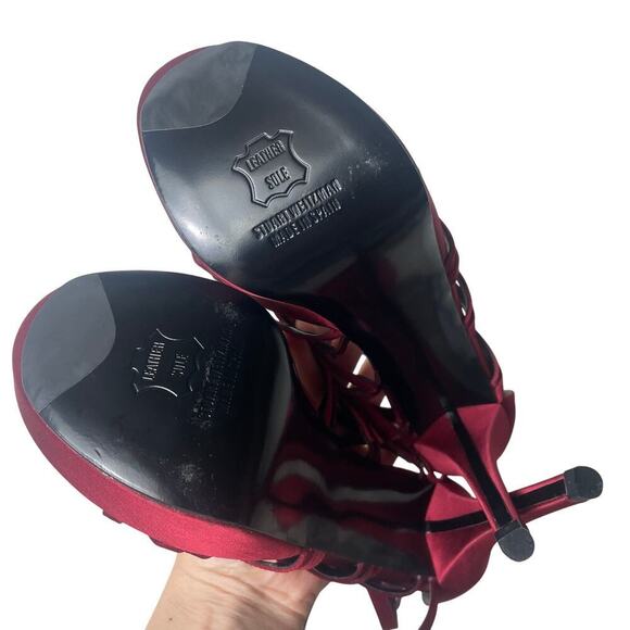 Stuart Weitzman Platform Red Heel Criss Cross Ankle Strap SIZE 8 - Picture 4 of 6